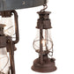 Meyda Lighting Miners Lantern 40" 6-Light Distressed Rust & Natural Wood Wagon Wheel Chandelier With Clear Shade Glass