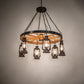 Meyda Lighting Miners Lantern 40" 6-Light Distressed Rust & Natural Wood Wagon Wheel Chandelier With Clear Shade Glass
