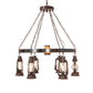 Meyda Lighting Miners Lantern 40" 6-Light Distressed Rust & Natural Wood Wagon Wheel Chandelier With Clear Shade Glass