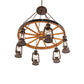 Meyda Lighting Miners Lantern 40" 6-Light Distressed Rust & Natural Wood Wagon Wheel Chandelier With Clear Shade Glass