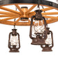 Meyda Lighting Miners Lantern 40" 6-Light Distressed Rust & Natural Wood Wagon Wheel Chandelier With Clear Shade Glass