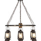 Meyda Lighting Miners Lantern 40" 6-Light Distressed Rust Wagon Wheel Chandelier With Clear Frosted Lantern Shade Glass