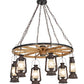 Meyda Lighting Miners Lantern 40" 6-Light Distressed Rust Wagon Wheel Chandelier With Clear Frosted Lantern Shade Glass