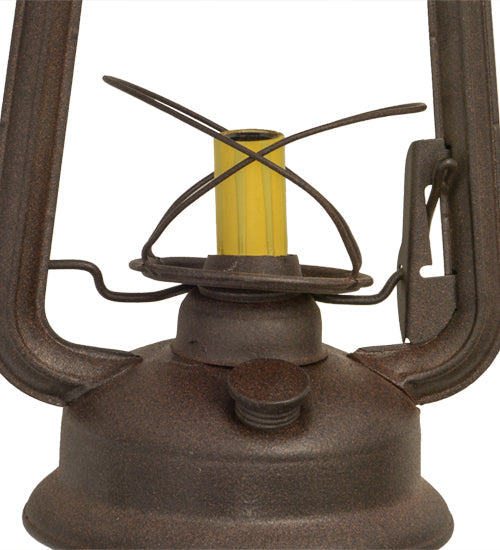 Meyda Lighting Miners Lantern 40" 6-Light Distressed Rust Wagon Wheel Chandelier With Clear Frosted Lantern Shade Glass