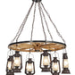 Meyda Lighting Miners Lantern 40" 6-Light Distressed Rust Wagon Wheel Chandelier With Clear Frosted Lantern Shade Glass
