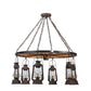 Meyda Lighting Miners Lantern 40" 6-Light Distressed Rust Wagon Wheel Chandelier With Clear Glass Lantern Shade