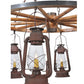 Meyda Lighting Miners Lantern 40" 6-Light Distressed Rust Wagon Wheel Chandelier With Clear Glass Lantern Shade