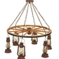 Meyda Lighting Miners Lantern 40" 6-Light Distressed Rust Wagon Wheel Chandelier With Clear Glass Lantern Shade