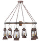 Meyda Lighting Miners Lantern 40" 6-Light Distressed Rust Wagon Wheel Chandelier With Clear Glass Lantern Shade