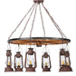 Meyda Lighting Miners Lantern 40" 6-Light Distressed Rust Wagon Wheel Chandelier With Clear Glass Lantern Shade