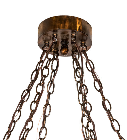 Meyda Lighting Miners Lantern 40" 6-Light Vintage Copper Wagon Wheel Chandelier With Clear Shade Glass