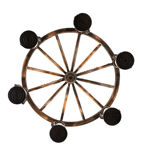 Meyda Lighting Miners Lantern 40" 6-Light Vintage Copper Wagon Wheel Chandelier With Clear Shade Glass
