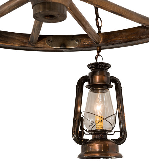 Meyda Lighting Miners Lantern 40" 6-Light Vintage Copper Wagon Wheel Chandelier With Clear Shade Glass