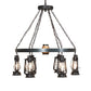 Meyda Lighting Miners Lantern 40" 6-Light Wrought Iron & Natural Wood Wagon Wheel Chandelier With Clear Shade Glass
