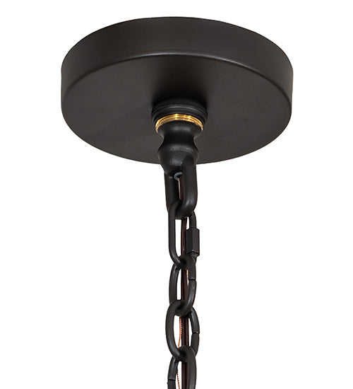 Meyda Lighting Miners Lantern 40" 6-Light Wrought Iron & Natural Wood Wagon Wheel Chandelier With Clear Shade Glass