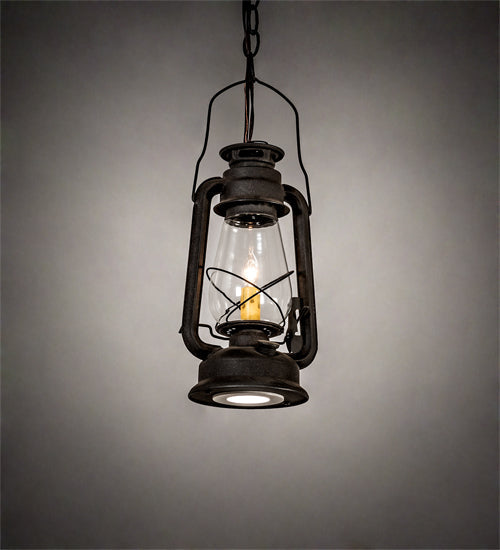 Meyda Lighting Miners Lantern 7" 2-Light Dark Roast Mini Pendant Light With Clear Shade Glass