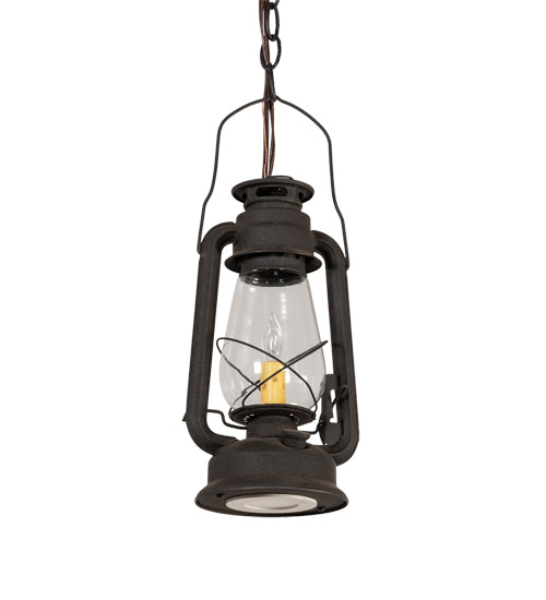 Meyda Lighting Miners Lantern 7" 2-Light Dark Roast Mini Pendant Light With Clear Shade Glass