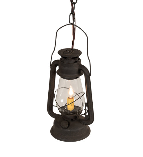 Meyda Lighting Miners Lantern 7" 2-Light Dark Roast Mini Pendant Light With Clear Shade Glass