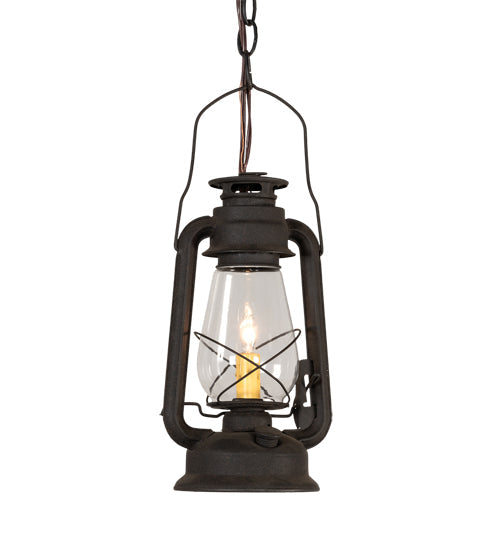 Meyda Lighting Miners Lantern 7" 2-Light Dark Roast Mini Pendant Light With Clear Shade Glass