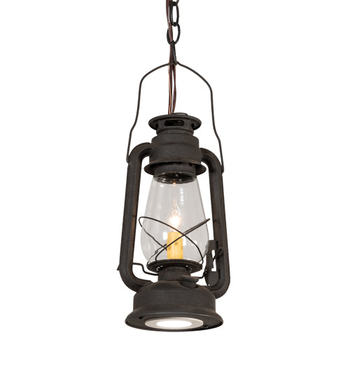 Meyda Lighting Miners Lantern 7" 2-Light Dark Roast Mini Pendant Light With Clear Shade Glass