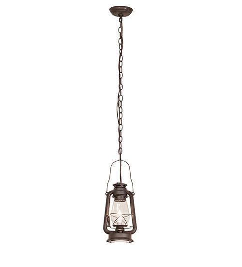 Meyda Lighting Miners Lantern 7" 2-Light Distressed Rust Mini Pendant Light With Clear Shade Glass