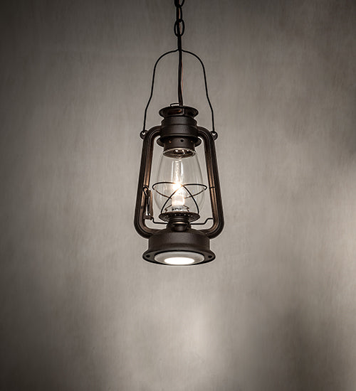 Meyda Lighting Miners Lantern 7" 2-Light Distressed Rust Mini Pendant Light With Clear Shade Glass
