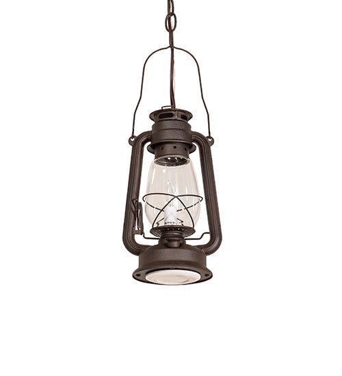 Meyda Lighting Miners Lantern 7" 2-Light Distressed Rust Mini Pendant Light With Clear Shade Glass