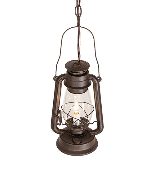 Meyda Lighting Miners Lantern 7" 2-Light Distressed Rust Mini Pendant Light With Clear Shade Glass