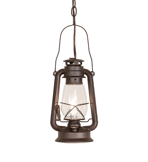 Meyda Lighting Miners Lantern 7" 2-Light Distressed Rust Mini Pendant Light With Clear Shade Glass