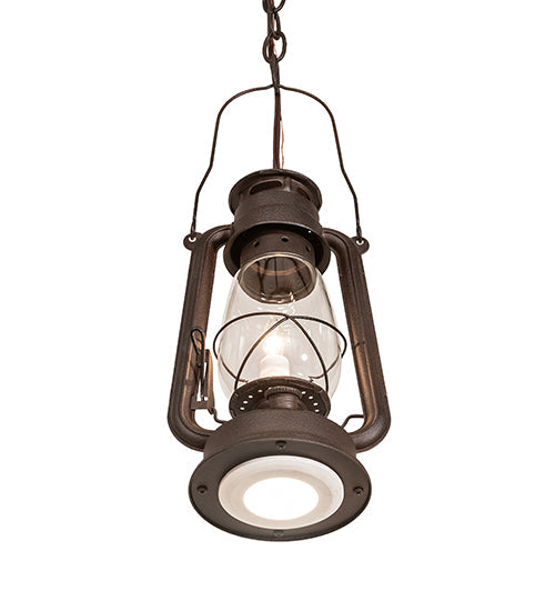 Meyda Lighting Miners Lantern 7" 2-Light Distressed Rust Mini Pendant Light With Clear Shade Glass