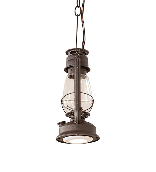 Meyda Lighting Miners Lantern 7" 2-Light Distressed Rust Mini Pendant Light With Clear Shade Glass
