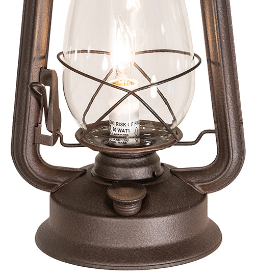 Meyda Lighting Miners Lantern 7" 2-Light Distressed Rust Mini Pendant Light With Clear Shade Glass