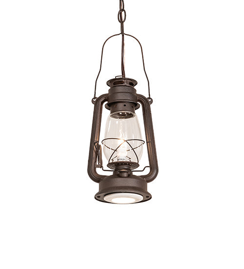 Meyda Lighting Miners Lantern 7" 2-Light Distressed Rust Mini Pendant Light With Clear Shade Glass