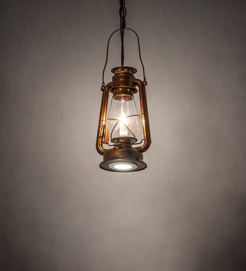 Meyda Lighting Miners Lantern 7" 2-Light Vintage Copper Mini Pendant Light With Clear Shade Glass