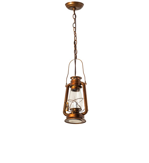 Meyda Lighting Miners Lantern 7" 2-Light Vintage Copper Mini Pendant Light With Clear Shade Glass