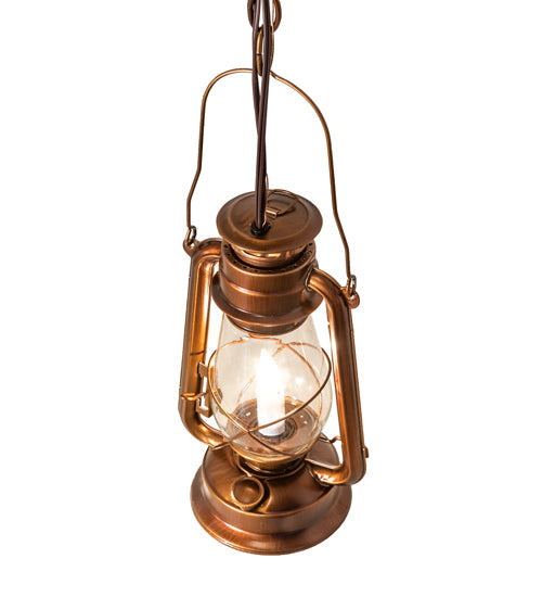 Meyda Lighting Miners Lantern 7" 2-Light Vintage Copper Mini Pendant Light With Clear Shade Glass