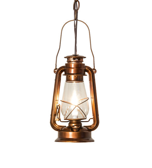 Meyda Lighting Miners Lantern 7" 2-Light Vintage Copper Mini Pendant Light With Clear Shade Glass