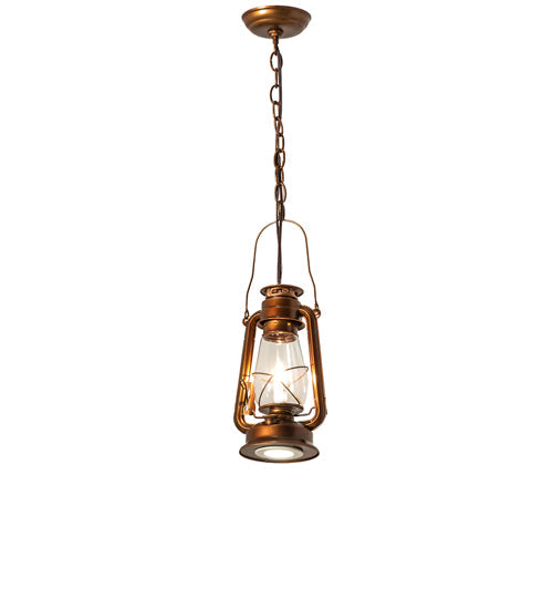 Meyda Lighting Miners Lantern 7" 2-Light Vintage Copper Mini Pendant Light With Clear Shade Glass