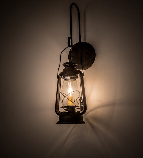 Meyda Lighting Miners Lantern 7" Costello Black Wall Sconce With Clear Shade Glass