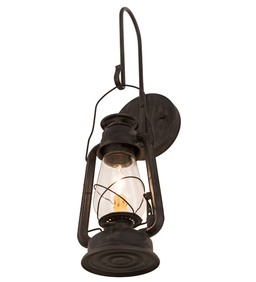Meyda Lighting Miners Lantern 7" Costello Black Wall Sconce With Clear Shade Glass