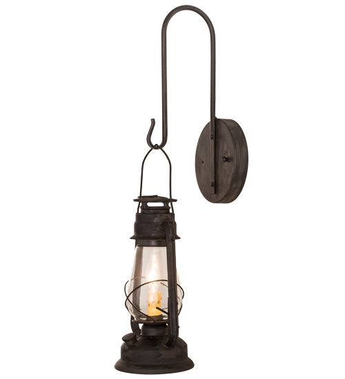 Meyda Lighting Miners Lantern 7" Costello Black Wall Sconce With Clear Shade Glass