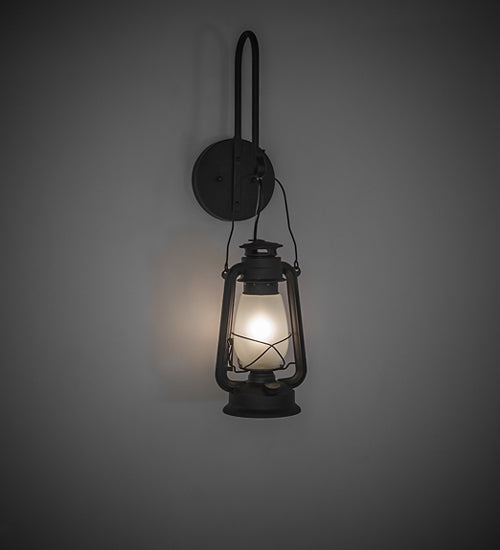 Meyda Lighting Miners Lantern 7" Costello Black Wall Sconce With Frosted Clear Shade Glass