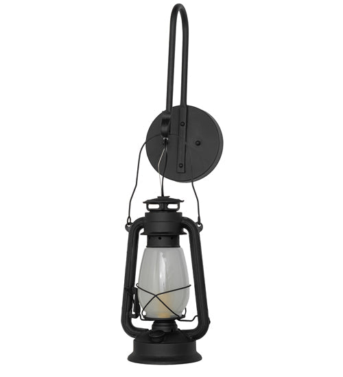 Meyda Lighting Miners Lantern 7" Costello Black Wall Sconce With Frosted Clear Shade Glass