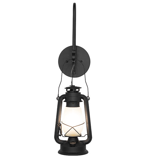 Meyda Lighting Miners Lantern 7" Costello Black Wall Sconce With Frosted Clear Shade Glass