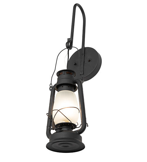 Meyda Lighting Miners Lantern 7" Costello Black Wall Sconce With Frosted Clear Shade Glass