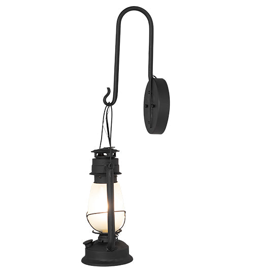 Meyda Lighting Miners Lantern 7" Costello Black Wall Sconce With Frosted Clear Shade Glass