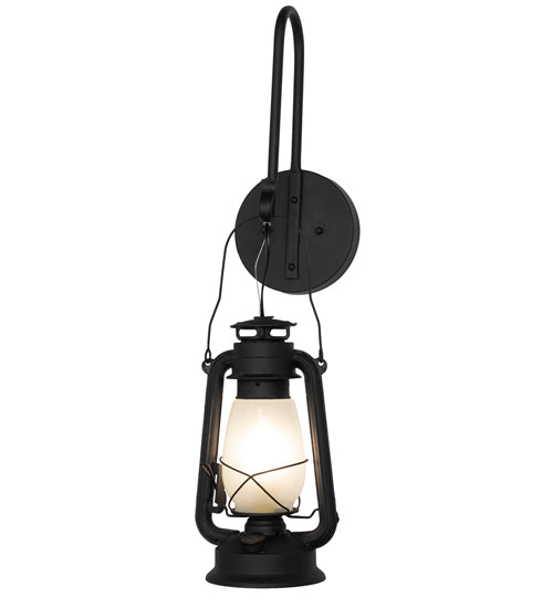 Meyda Lighting Miners Lantern 7" Costello Black Wall Sconce With Frosted Clear Shade Glass