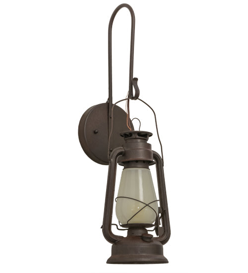 Meyda Lighting Miners Lantern 7" Distressed Rust Lantern Wall Sconce With Clear Frosted Shade Glass