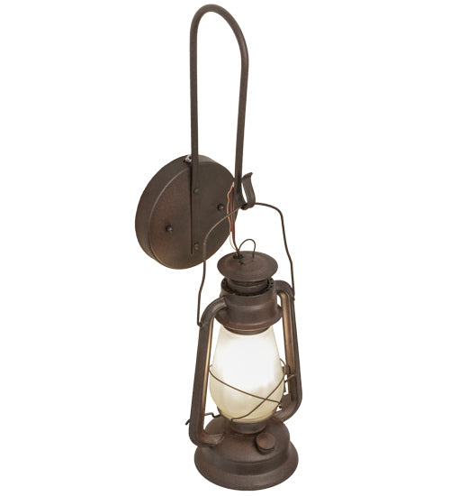 Meyda Lighting Miners Lantern 7" Distressed Rust Lantern Wall Sconce With Clear Frosted Shade Glass