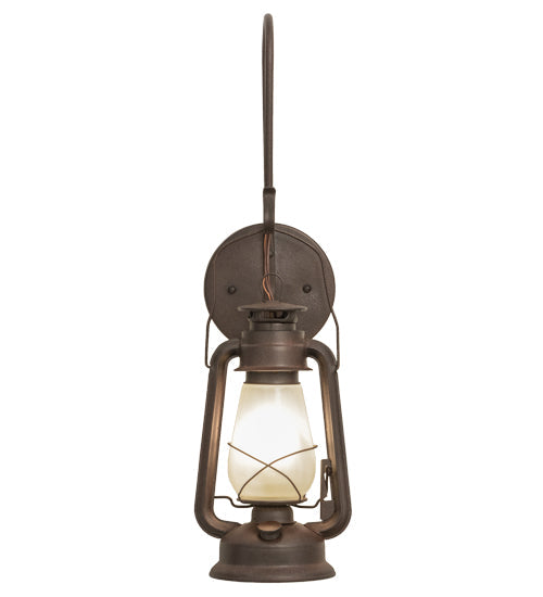 Meyda Lighting Miners Lantern 7" Distressed Rust Lantern Wall Sconce With Clear Frosted Shade Glass